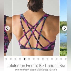 Lululemon Free To Be Tranquil Bra Mini Midnight Bloom Black Deep Fuschia EUC! 6